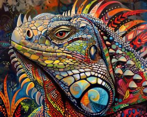 BOHO Style Iguana Portrait Art Print