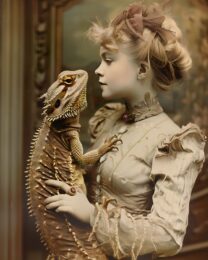 A Victorian Lady and Her Bearded Dragon Art Print