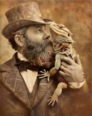 A Victorian Gentleman and His Bearded Dragon Art Print