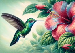 Vintage Hummingbird with Hibiscus Flower Art Print