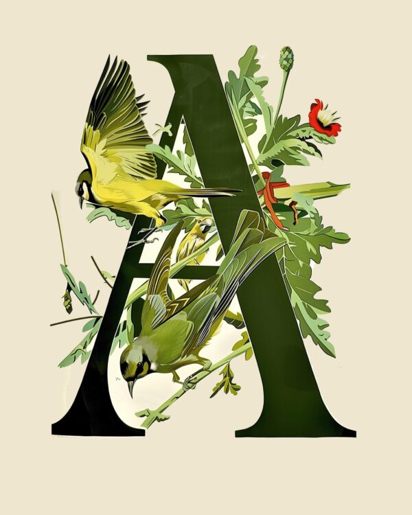 Botanical Bird Green "A" art print