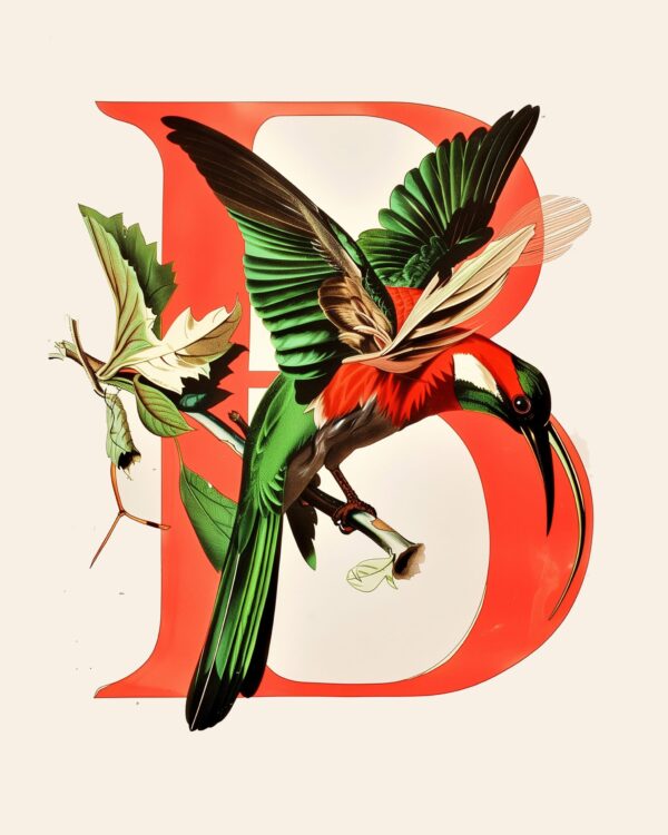 Botanical Bird Alphabet "B" art print