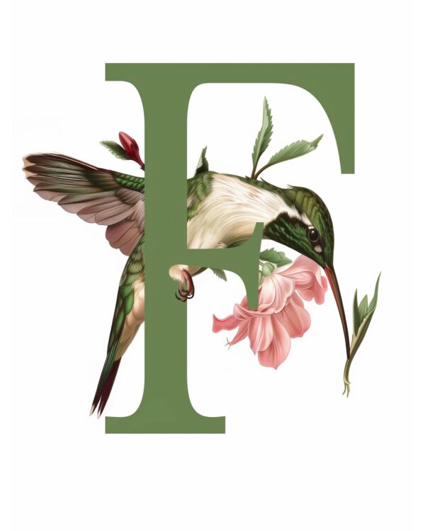 "F" Botanical Bird Alphabet 8"x10" Art Print