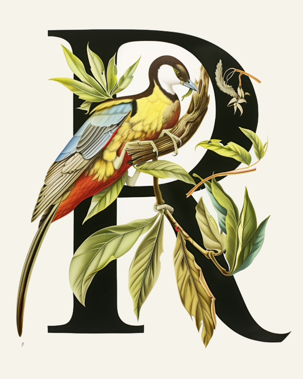 "R" Botanical Bird Alphabet 8"x10" Art Print