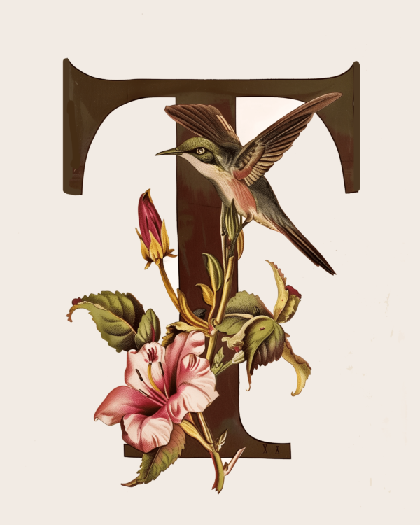 "T" Botanical Bird Alphabet 8"x10" Art Print