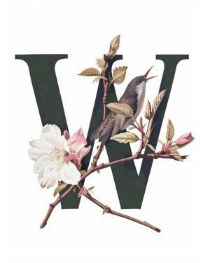 "W" Botanical Bird Alphabet 8"x10" Art Print