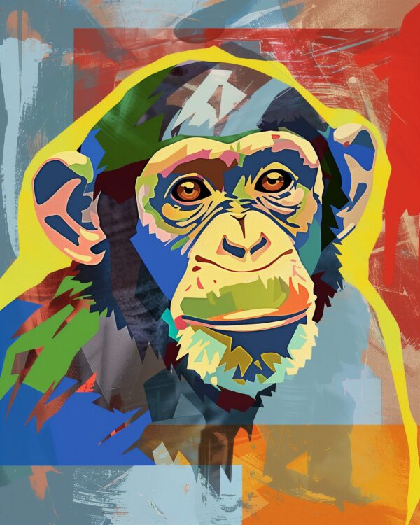 Collage swinging monkey art print