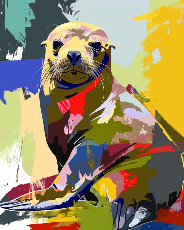 Balancing sea lion Collage art print