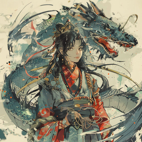 Onna-musha With Her Dragon Art Print