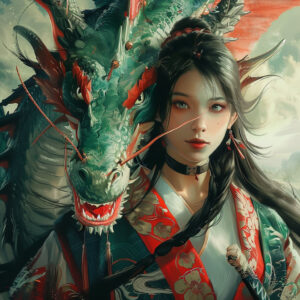 Onna-musha & Her Dragon Art Print