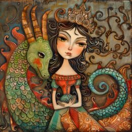 Folk Art Dragon Princess Art Print