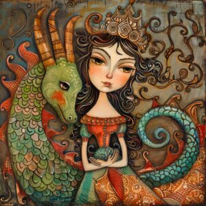 Folk Art Dragon Princess Art Print