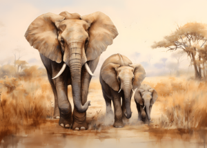 Watercolor Elephant Family Art Print