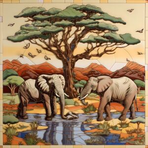 African Elephant Folk Art Print