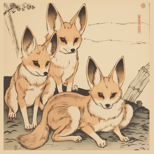 Fennec Foxes Asian Art Print