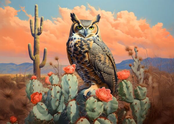 Great Horned Owl in the Desert Art Print