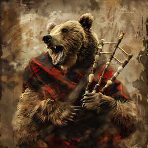 Grizzly Bear Playing the Bagpipes Art Print