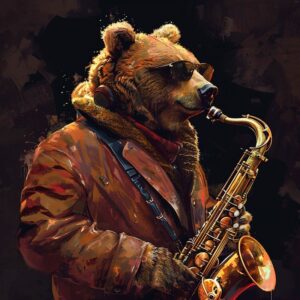 Grizzly Bear Playing the Saxaphone Art Print