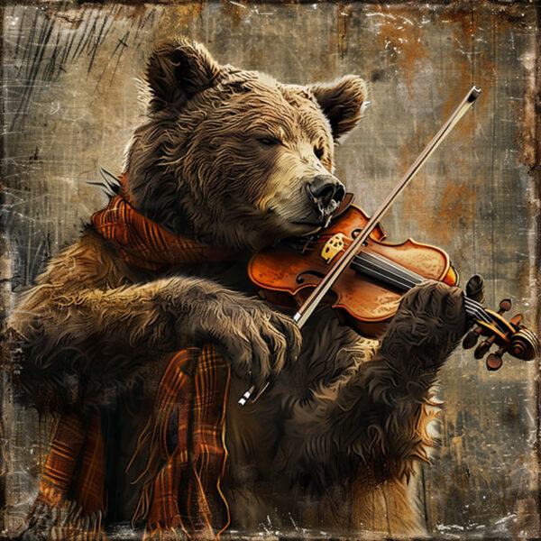 Grizzly Bear Playing Violin Art Print