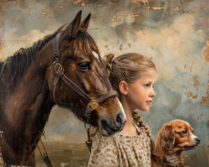 A Girl Her Dog and Her Horse Art Print