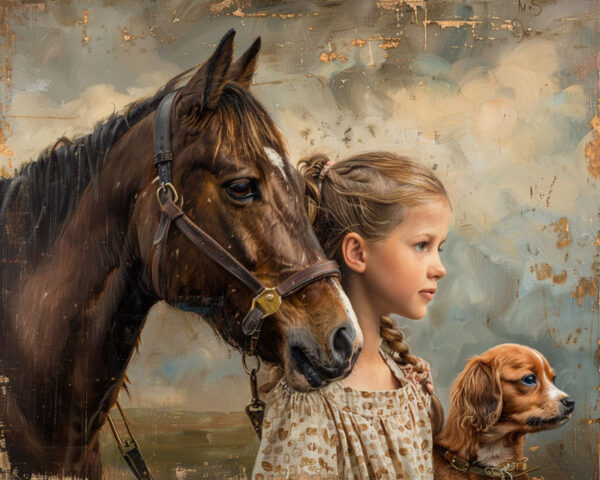 A Girl Her Dog and Her Horse Art Print