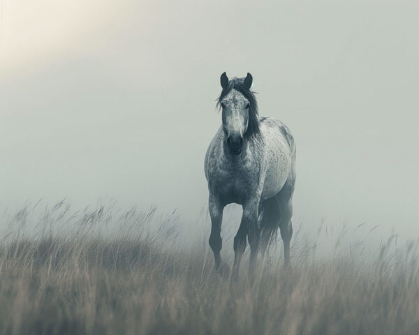 White Horse on a Misty Morning Art Print