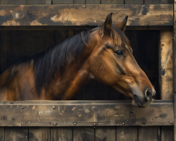 Anxious Horse Waiting for the Day to Begin Art Print