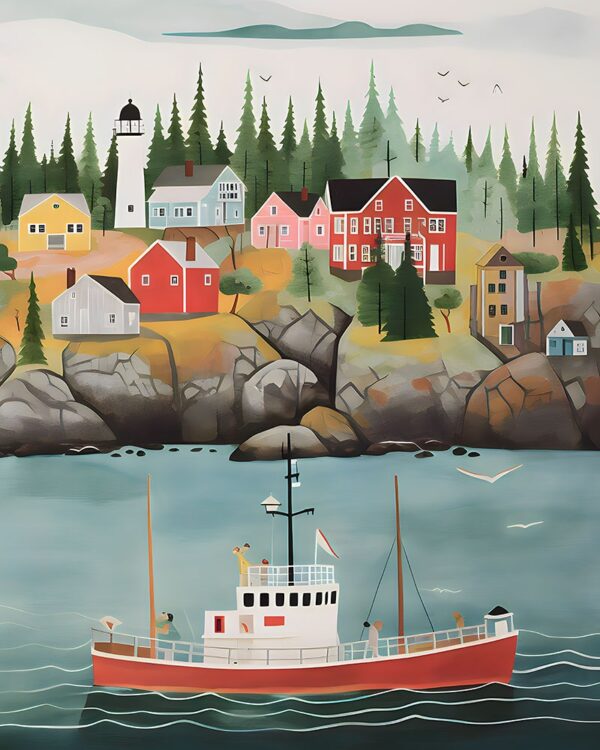 Maine Coat Folk Art Print