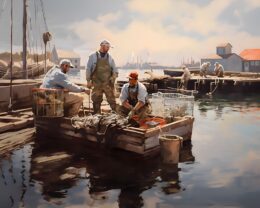 Lobstermen Working the Catch Art Print