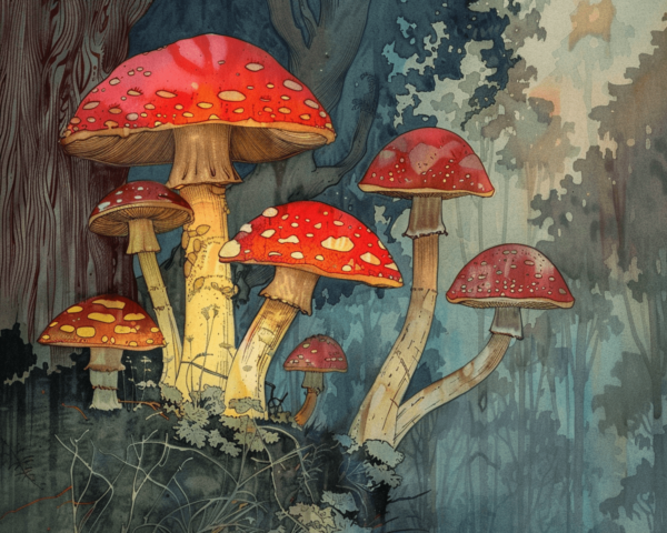 Amanita Cliffside Mushroom Art Print