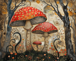 Whimsical Folk Art Mushroom Art Print