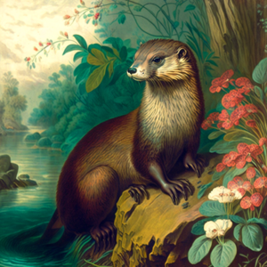 Vintage Otter on Riverbank