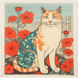 Cat with Poppies Art Print