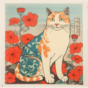 Cat with Poppies Art Print