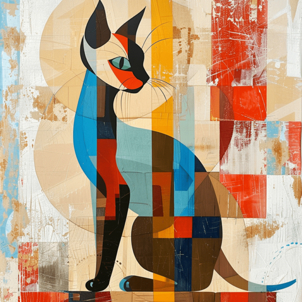 Abstract Mid-Century Modern Style Siamese Cat Art Print