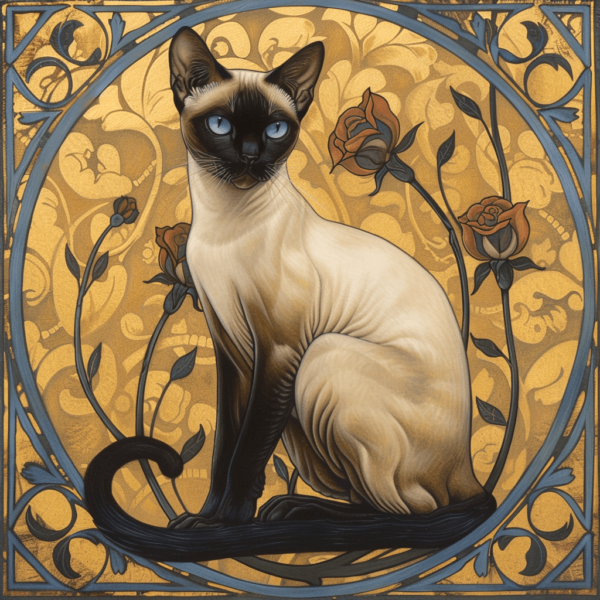 Gold Art Nouveau Style Siamese Cat Art Print