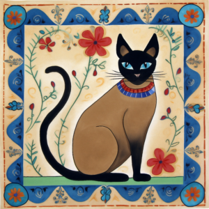 Folk Art with Border Siamese Cat Art Print