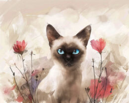 Three Poppies and a Siamese Cat Art Print