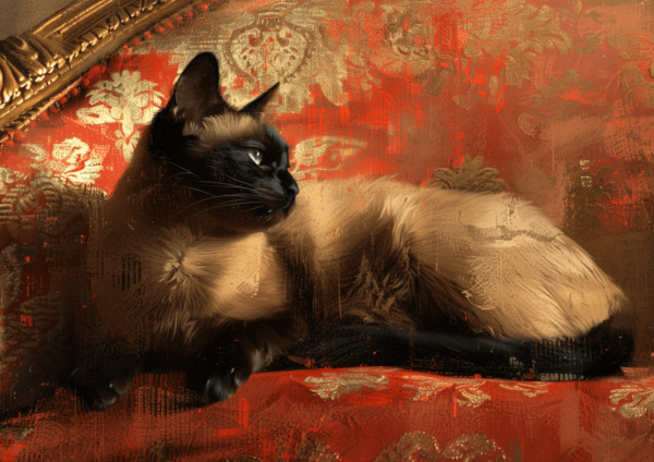 Vintage Chaise Lounge Painting of a Siamese Cat Art Print