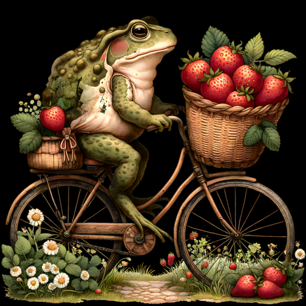 Toad on a Bicycle with a Basket of Strawberries Art Print