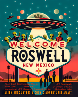 Vintage Southwest New Mexico Roswell Aliens Art Print