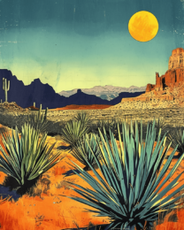 intage Southwest New Mexico Yucca Landscape Art Print