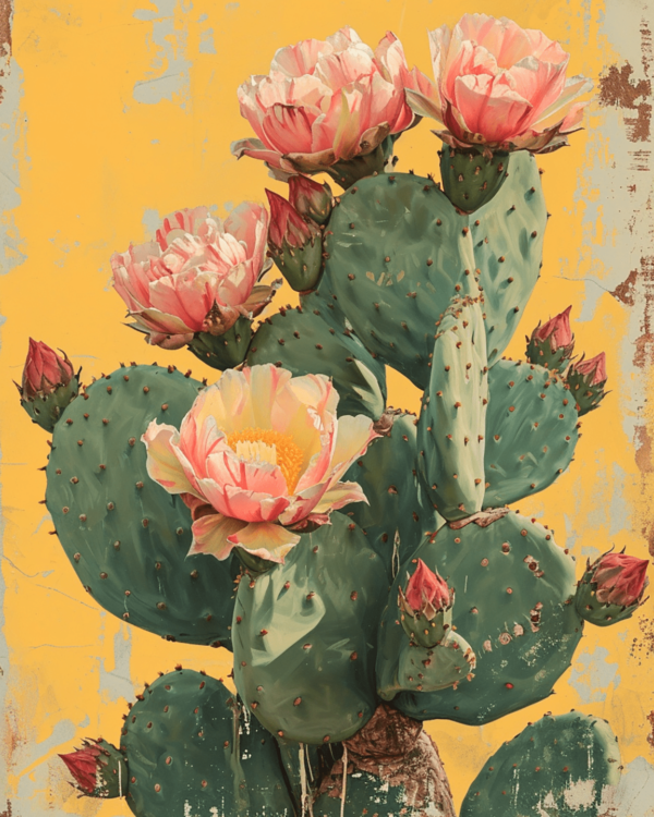 Vintage Southwest New Mexico Prickly Pear Cactus Art Print