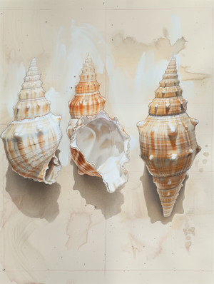 3 shells in a row art print