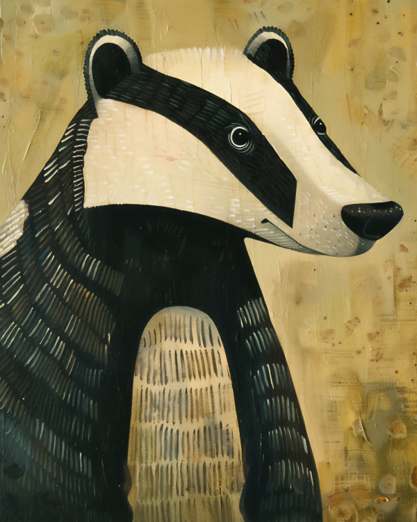 Folk Art Badger - Mowbi's Wildlife 8"x10" Art Print Collection