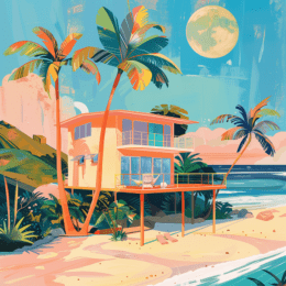 Mid-Century Beach House 8x8 Art Print