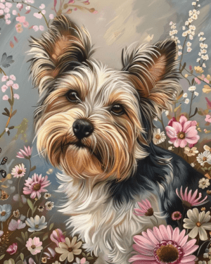 Floral Biewer Terrier Art Print