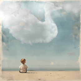 Boy and Duck Cloud 8x8 Art Print