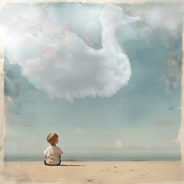 Boy and Duck Cloud 8x8 Art Print