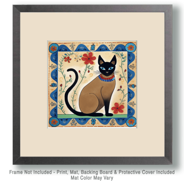 Folk Art Style Siamese Cat